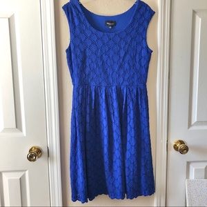 Blue sleeveless lace overlay dress